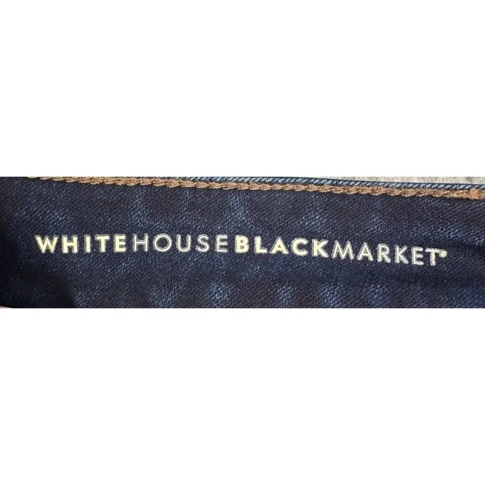 White House Black Market Jeans Women 10 Blue The Straight Crop Embroidered Denim